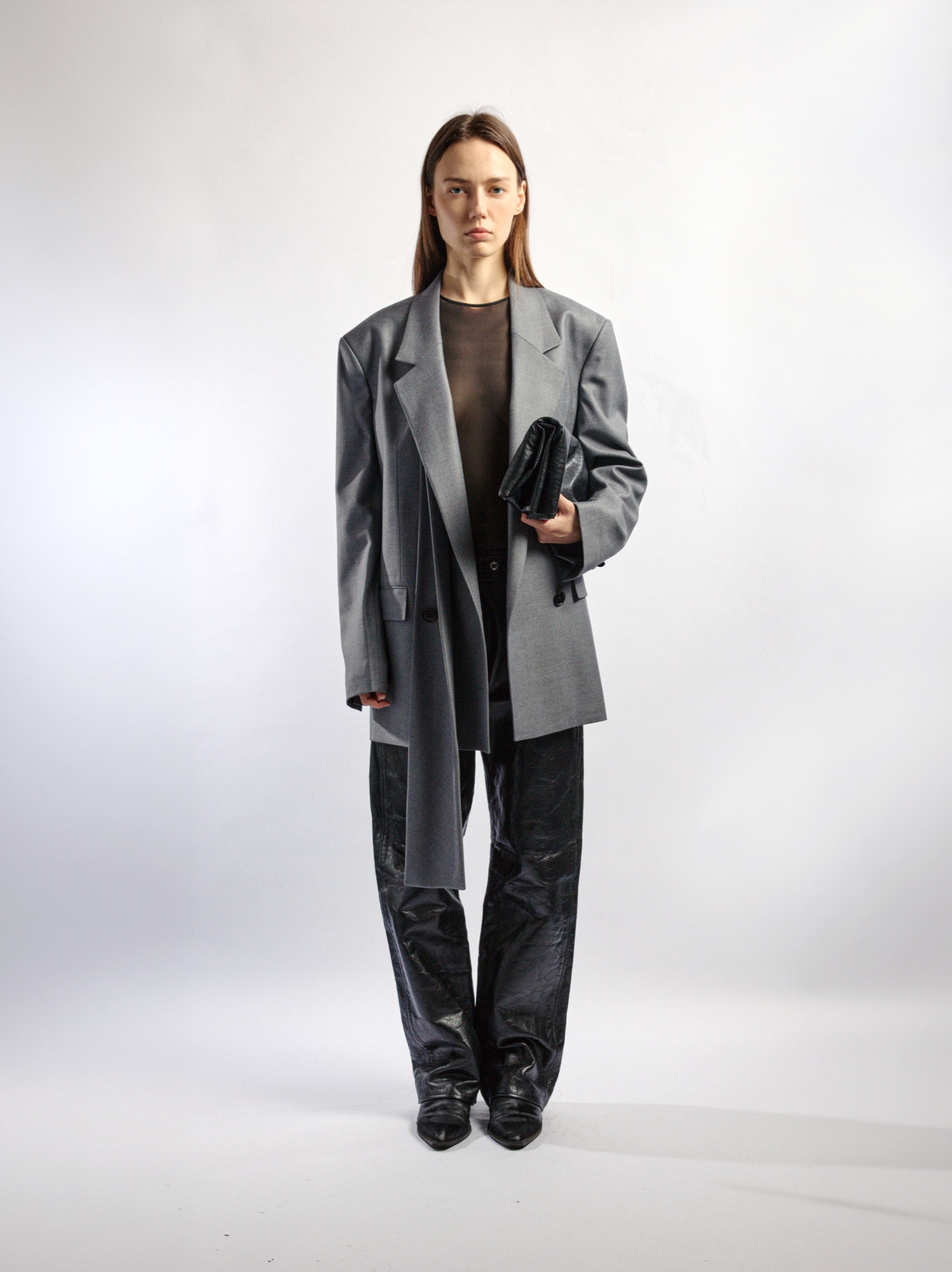 Scarf Tailored Jacket, LIGHT GREY