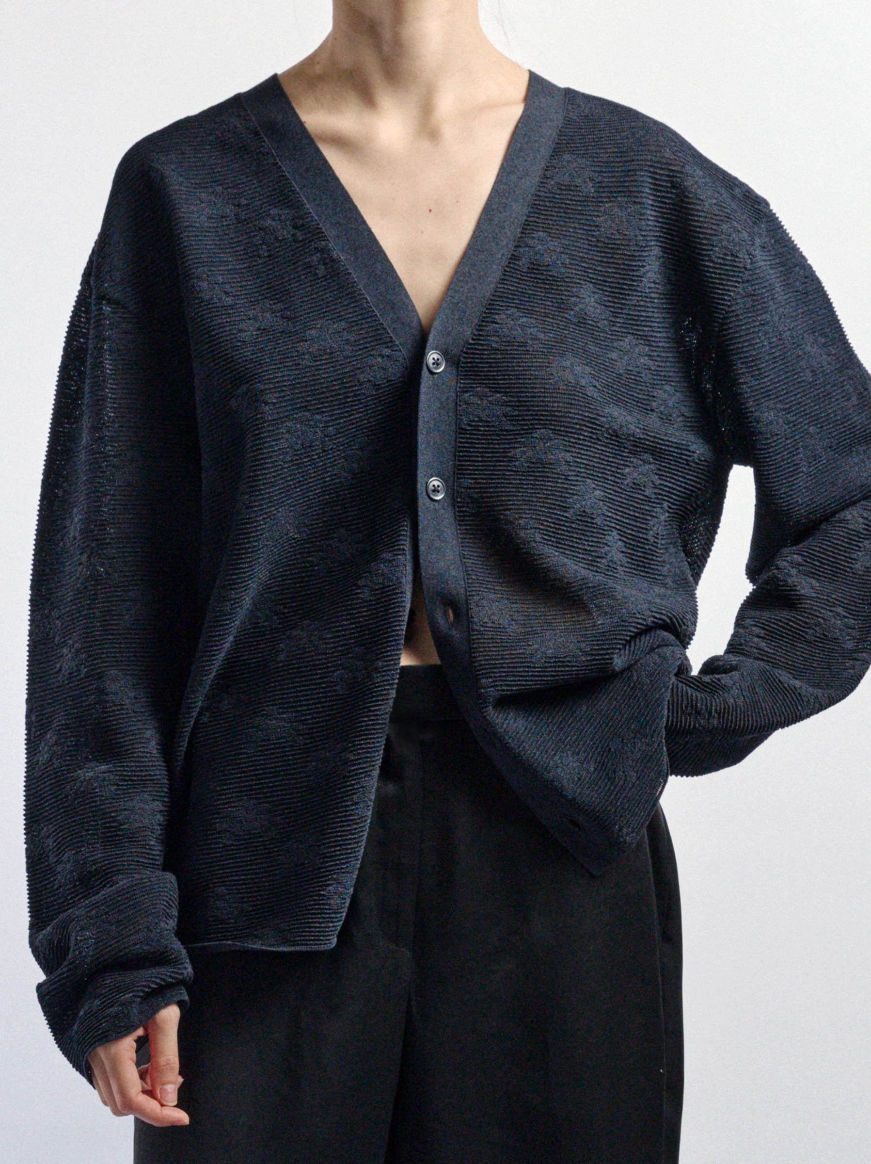 Motif Knit Cardigan Mens, INK